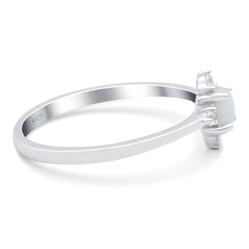 Lab Created White Opal Wedding Ring Round Simulated CZ 925 Sterling Silver (8mm)